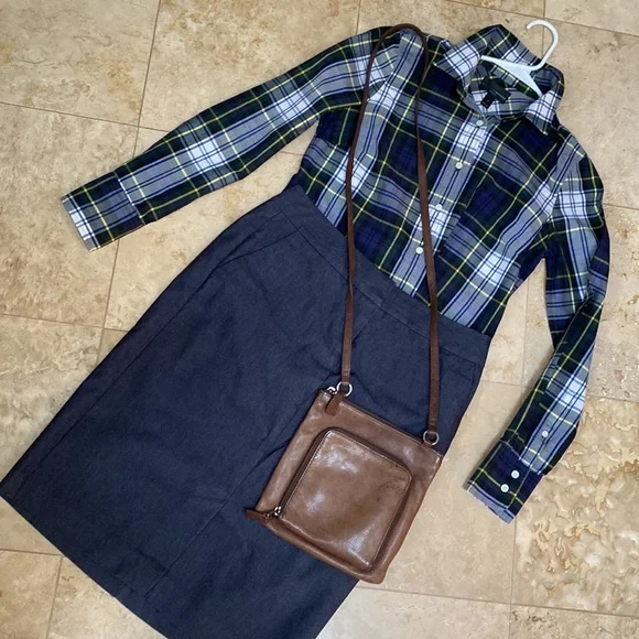 J. Crew Blue Tartan button down. Size 0. - Picture 4 of 7